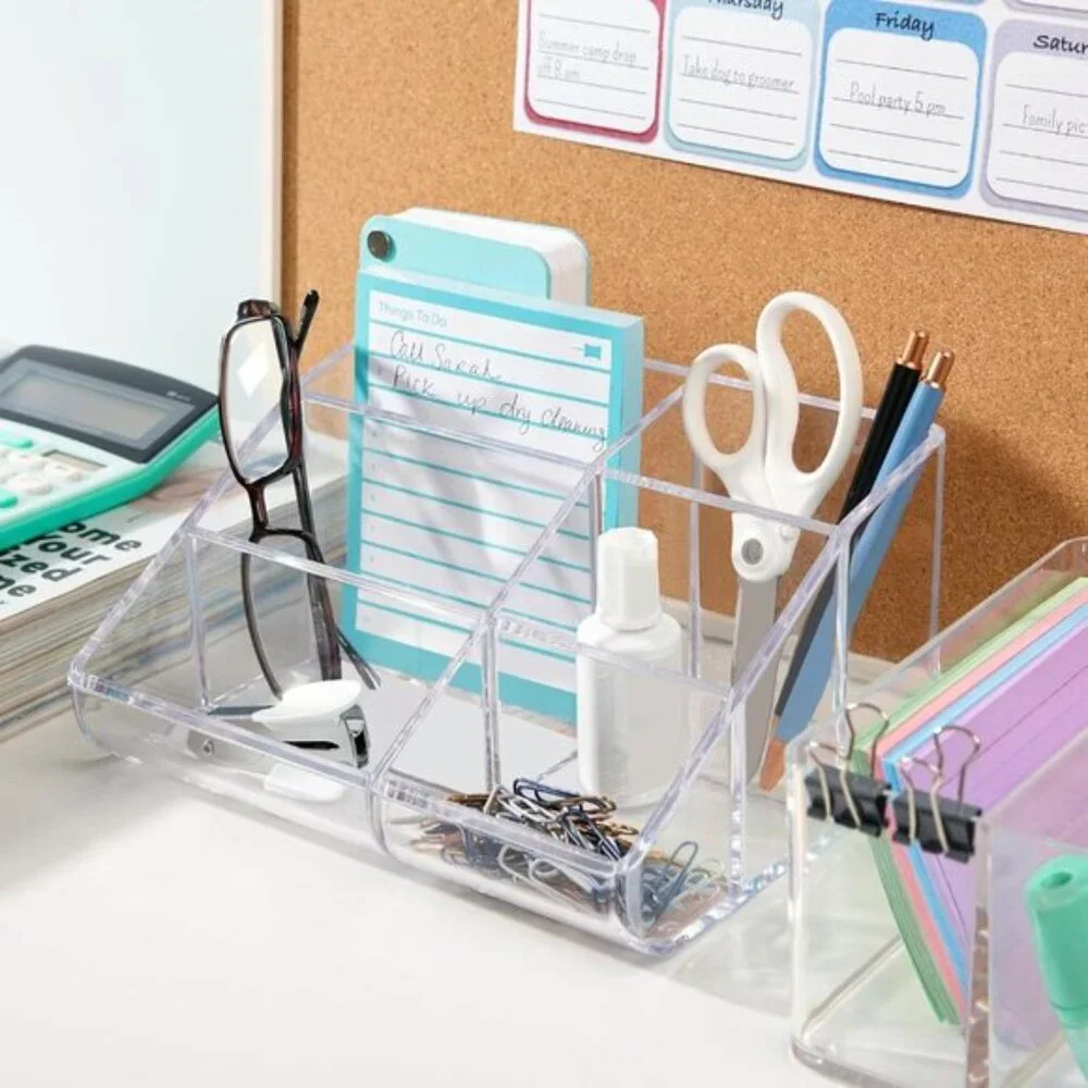 Clear Plastic Makeup Organizer, 6-Compartment Vanity Holder with Curved Front